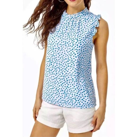 Lilly Pulitzer Tops - Lilly Pulitzer Cambria Top Zanzibar Blue Lillys Dot Inverse Blouse